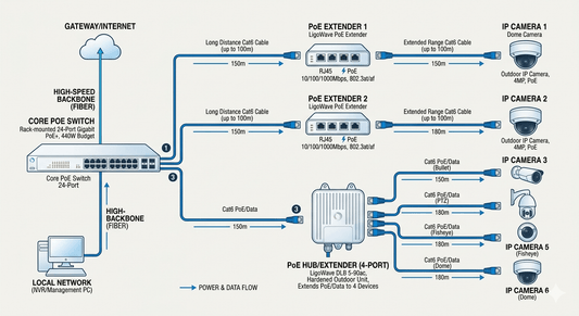 ¿Qué es un extensor PoE? Cómo extender Power over Ethernet más de 100 metros. - Intellinet México