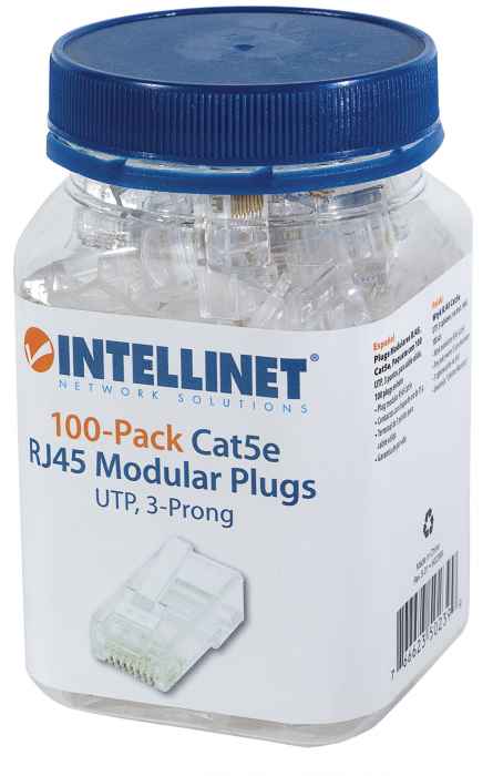 PLUG RJ45 CAT5E SOLIDO UTP BOTE 100 PZAS ORO 15-MICRAS Packaging Image 2