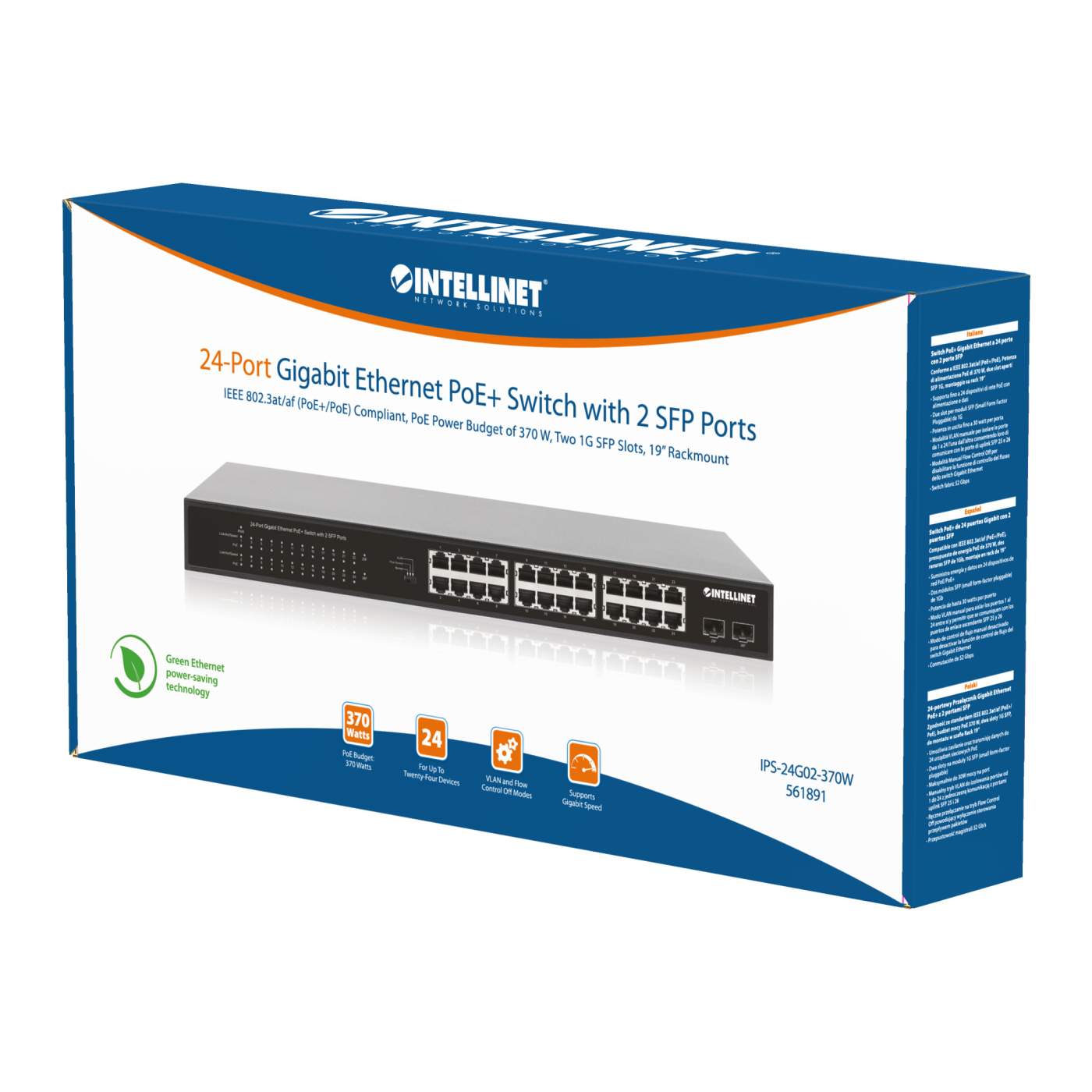 Switch PoE+ de 24 puertos Gigabit con 2 puertos SFP Packaging Image 2