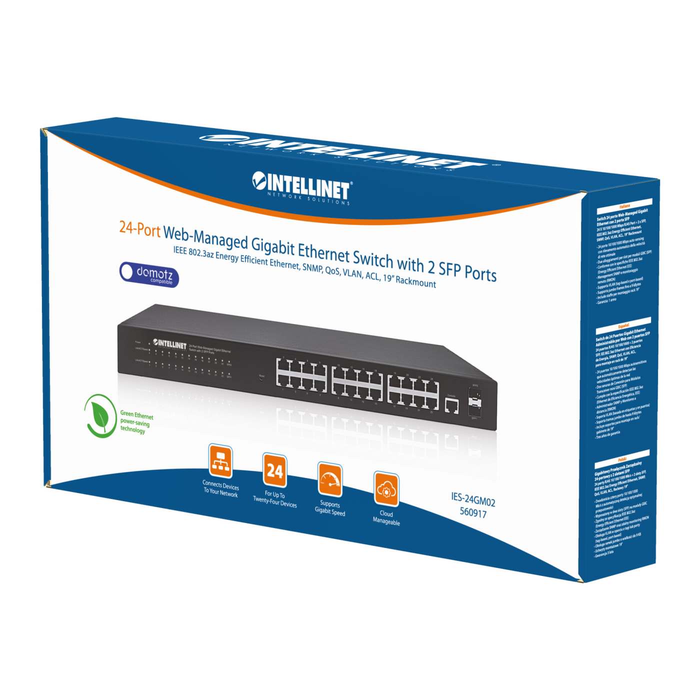 Switch de 24 Puertos Gigabit Ethernet Administrable por Web con 2 puertos SFP Packaging Image 2