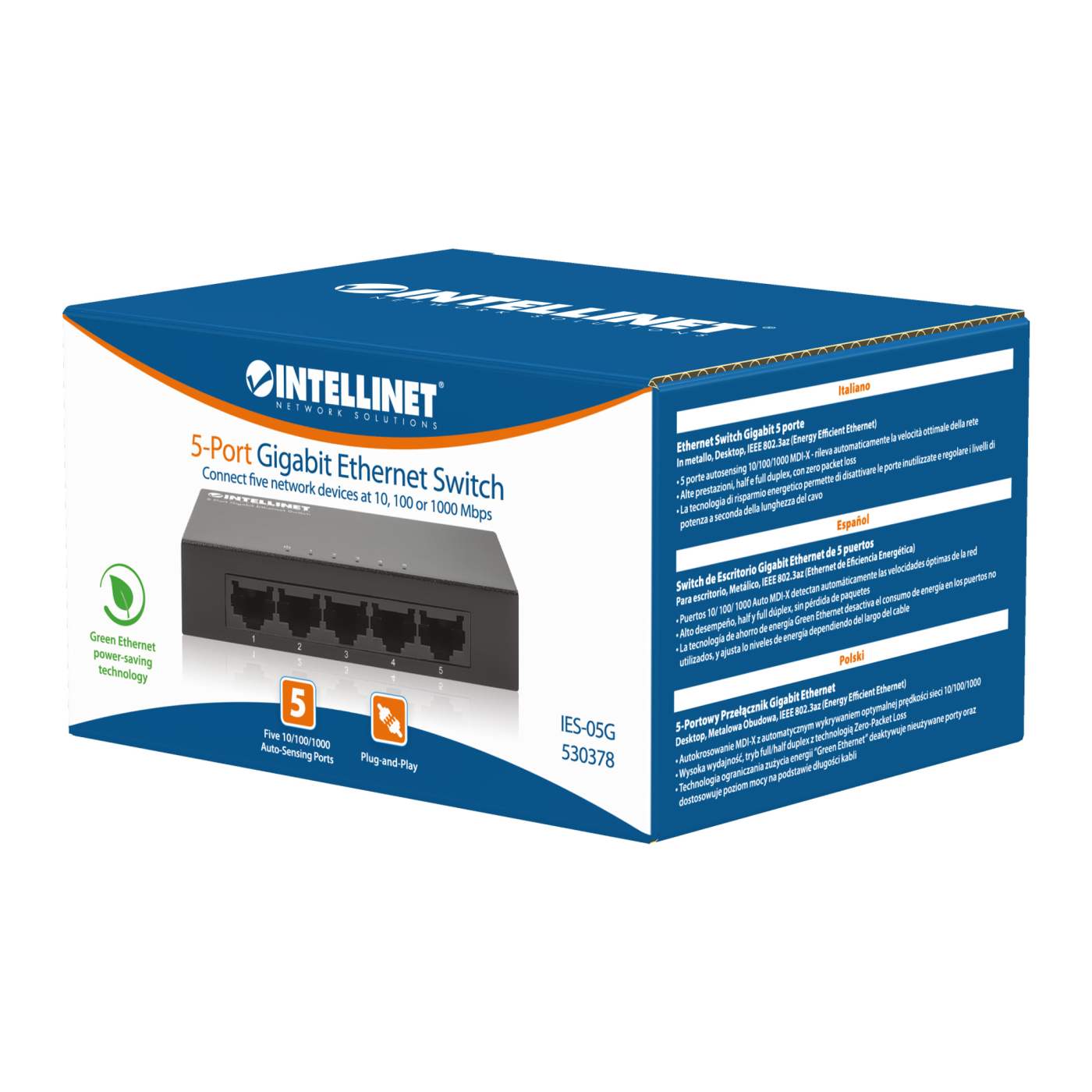 Switch de Escritorio Gigabit Ethernet de 5 puertos Packaging Image 2