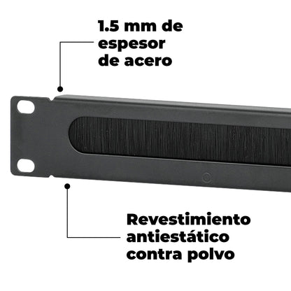 Pánel pasacables con cepillo 1U, 19"