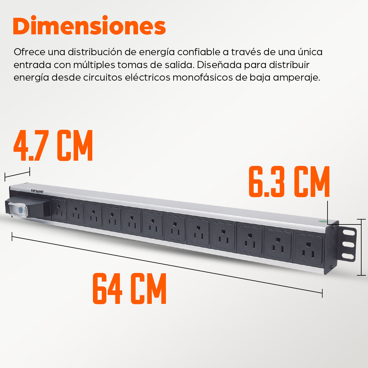Unidad de distribución de energía (PDU) vertical de 12 salidas para montaje en rack