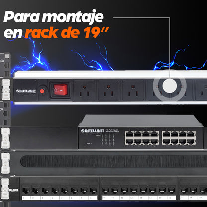 Unidad de distribución de alimentación (PDU) de 8 salidas para montaje en rack 1U de 19"