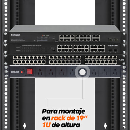 Unidad de distribución de alimentación (PDU) de 8 salidas para montaje en rack 1U de 19"