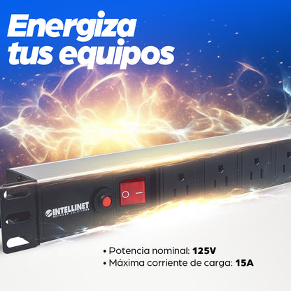 Unidad de distribución de alimentación (PDU) de 8 salidas para montaje en rack 1U de 19"