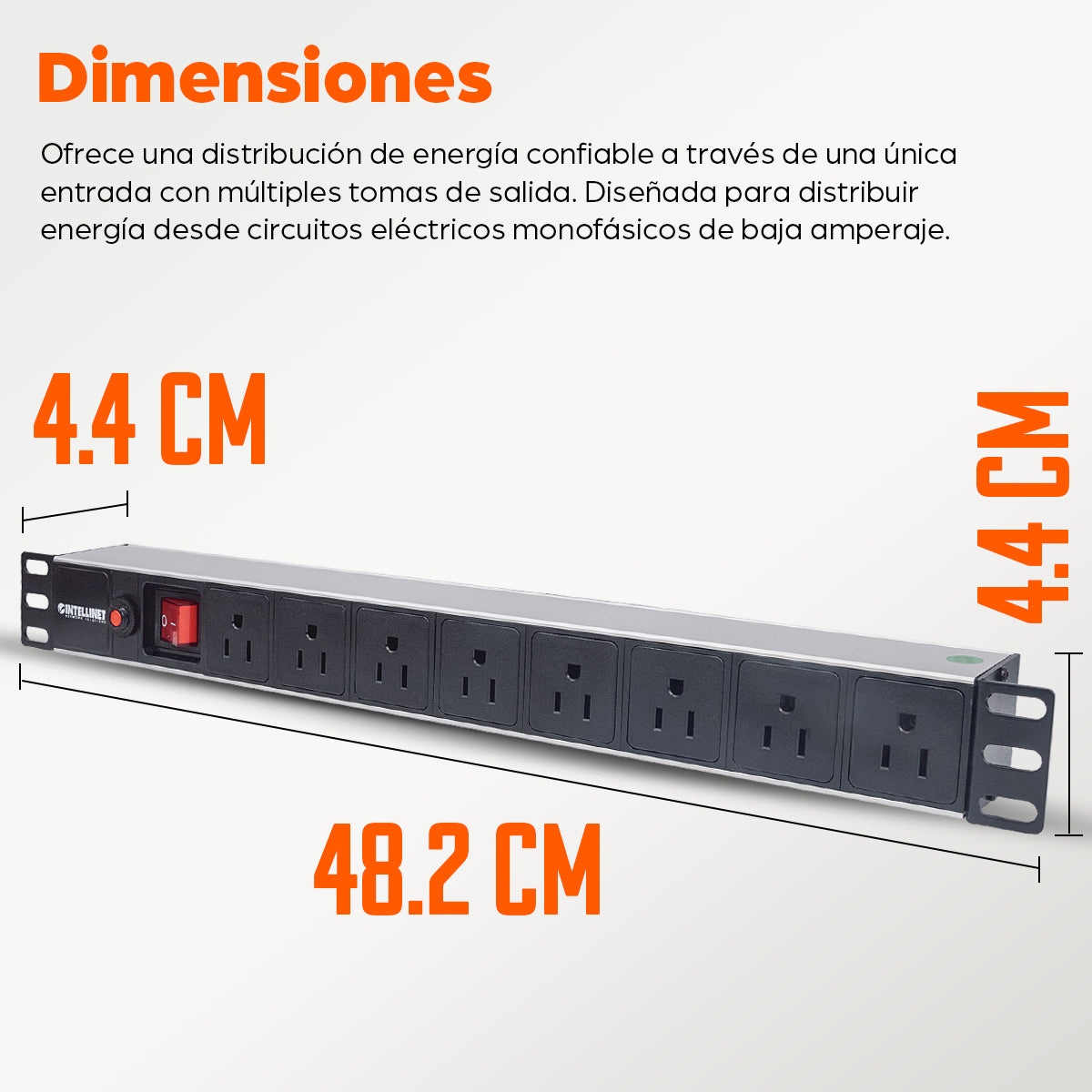 Unidad de distribución de alimentación (PDU) de 8 salidas para montaje en rack 1U de 19"