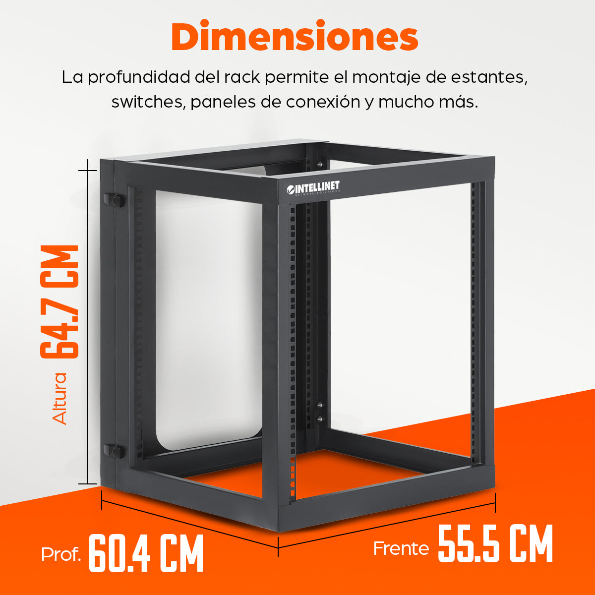 Rack abierto de 19" para montaje en pared, 4 postes, 12U