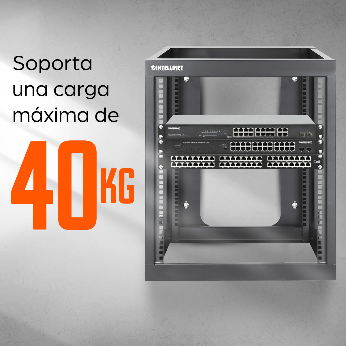 Rack abierto de 19" para montaje en pared, 4 postes, 12U
