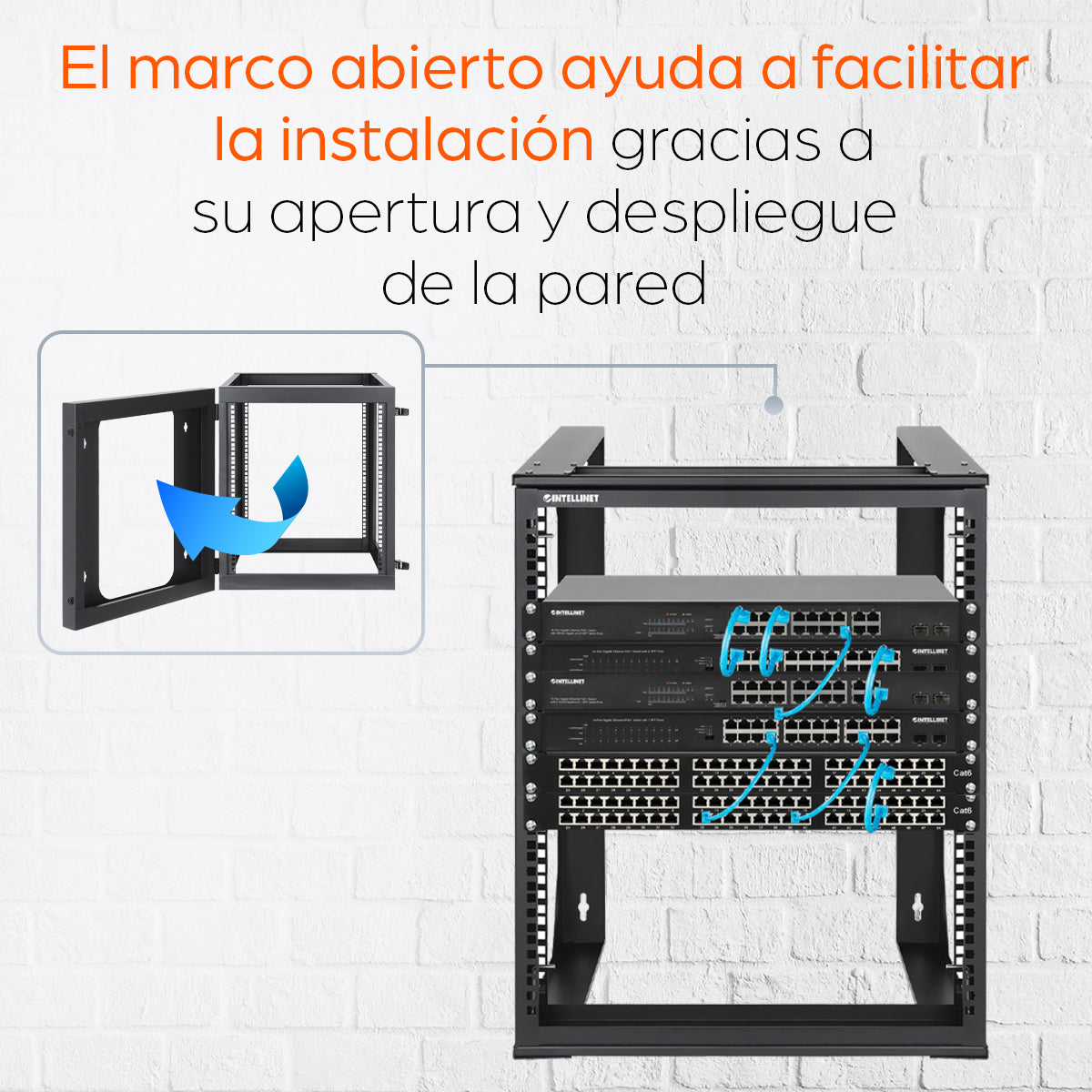 Rack abierto de 19" para montaje en pared, 4 postes, 12U