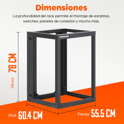 Rack abierto de 19" para montaje en pared, 4 postes, 15U