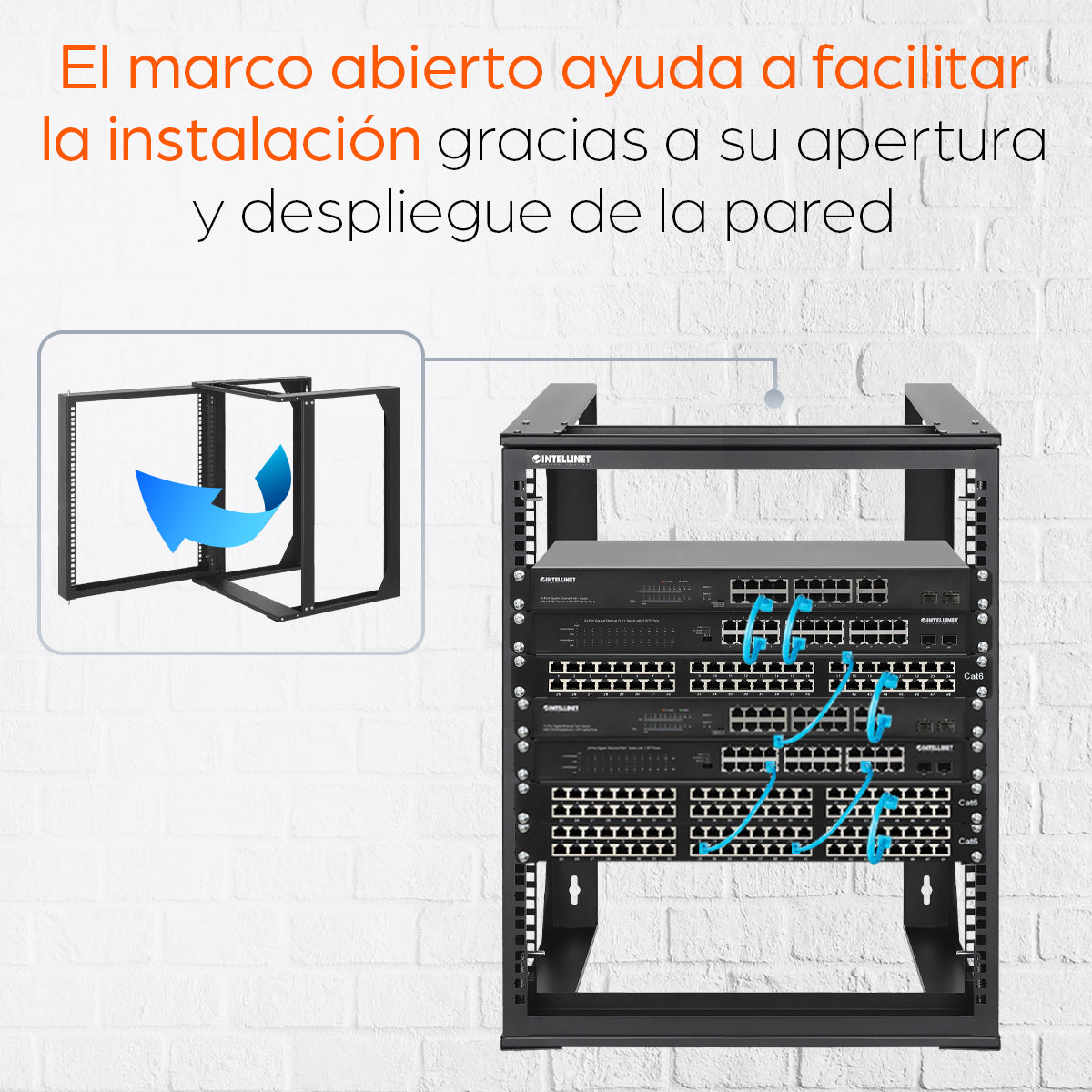 Rack abierto de 19" para montaje en pared, 2 postes, 12U