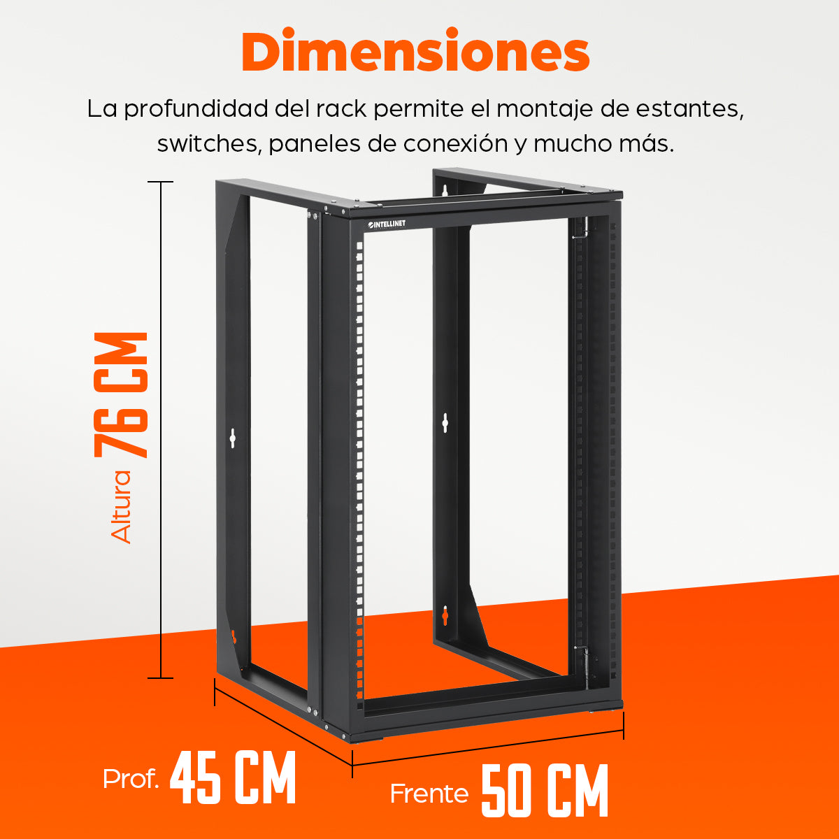 Rack abierto de 19" para montaje en pared, 2 postes, 15U