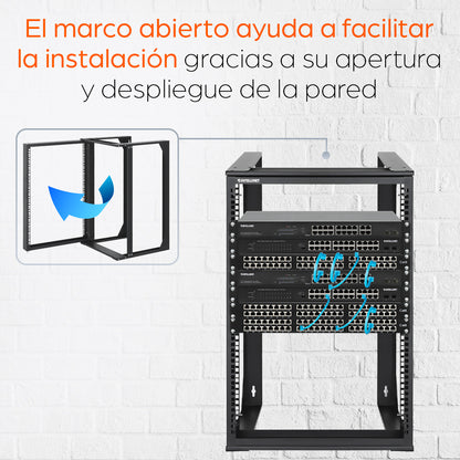 Rack abierto de 19" para montaje en pared, 2 postes, 15U