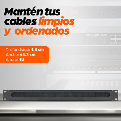 Pánel pasacables con cepillo 1U, 19"