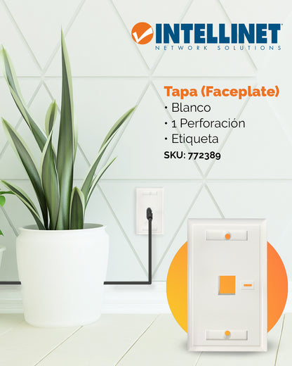 Tapa para caja (Faceplate) Montaje al ras de pared, con pestaña para etiquetas, 1 salida, blanco