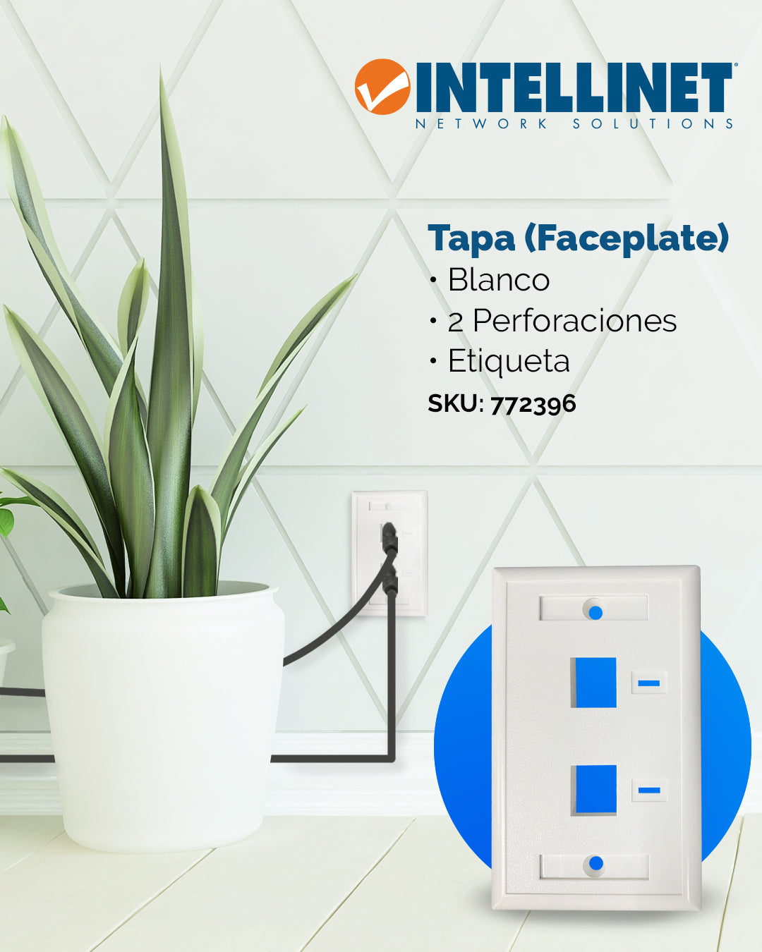 Tapa para caja (Faceplate) Montaje al ras de pared con pestaña para etiquetas