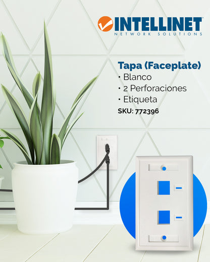 Tapa para caja (Faceplate) Montaje al ras de pared con pestaña para etiquetas