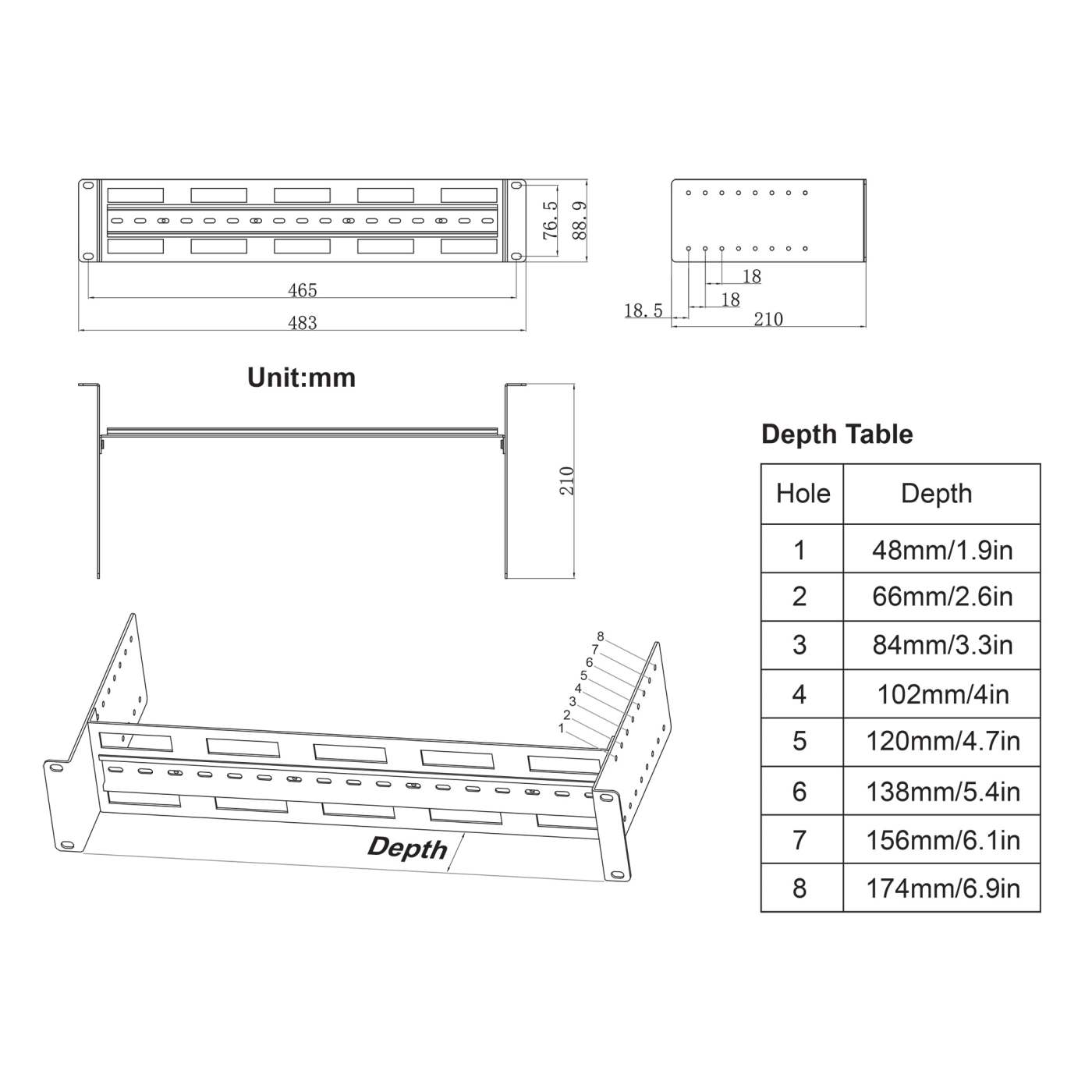 Kit de carril DIN ajustable para rack de 19", 2U Image 8