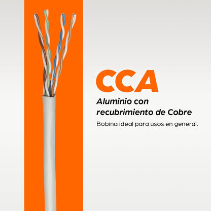 Bobina Multifilar Cat5e CCA, 305 m, 26 AWG, Aluminio recubierto de cobre, Gris - Intellinet México