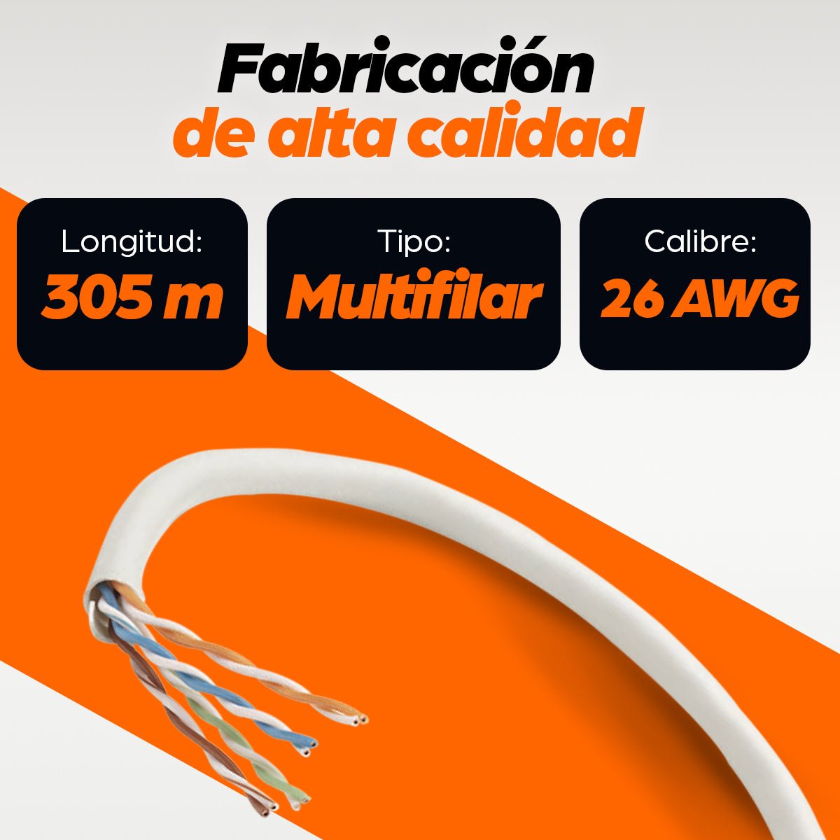 Bobina Multifilar Cat5e CCA, 305 m, 26 AWG, Aluminio recubierto de cobre, Gris - Intellinet México