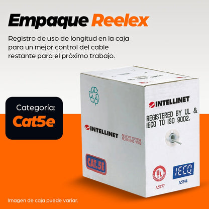 Bobina Multifilar Cat5e CCA, 305 m, 26 AWG, Aluminio recubierto de cobre, Gris - Intellinet México