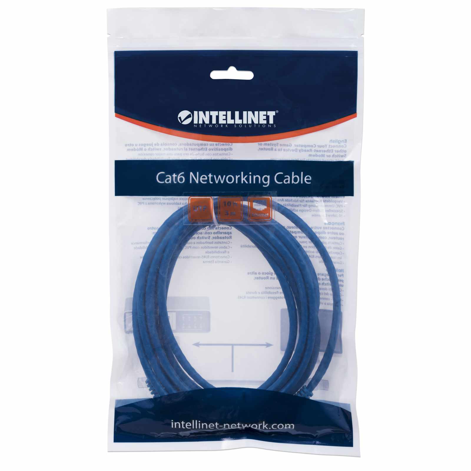 Cable de conexión de red Cat6 U/UTP, 3 m (10 ft), azul - Intellinet México