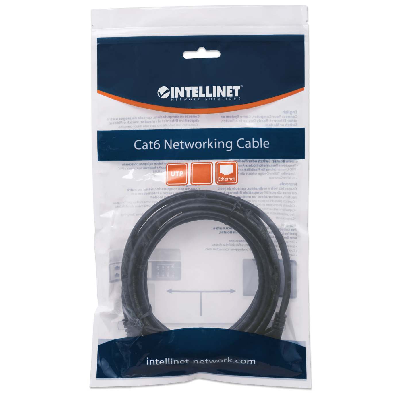 Cable de conexión de red U/UTP Cat6, 0.5 m, negro Packaging Image 2
