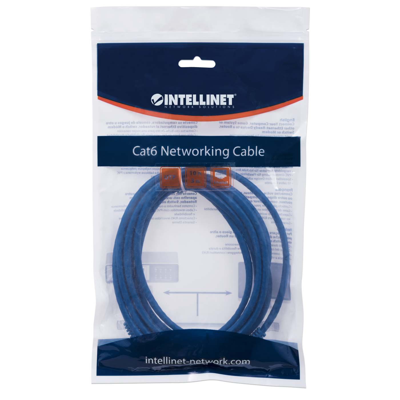 Cable de conexión de red Cat6 U/UTP, 3 m (10 ft), azul Packaging Image 2
