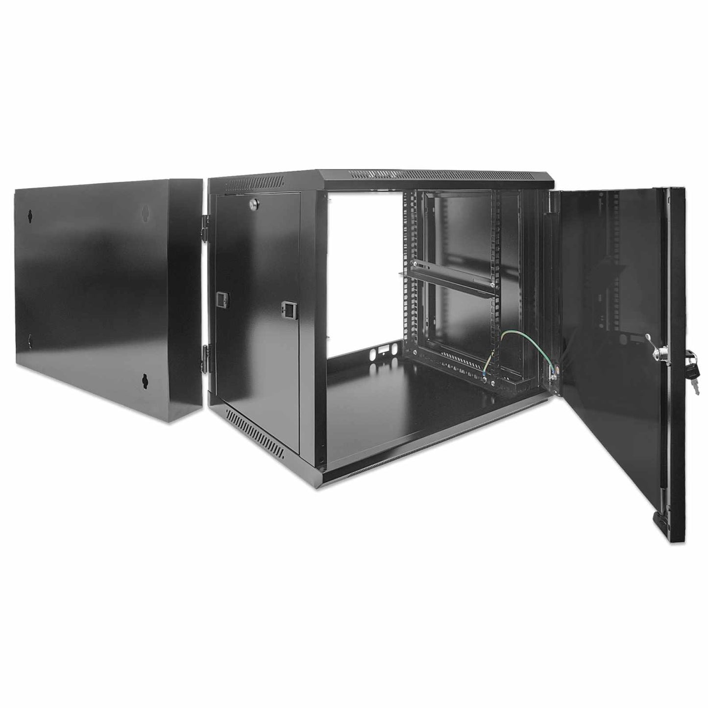 Gabinete mural abatible 19", 9U, Ensamblado - Intellinet México