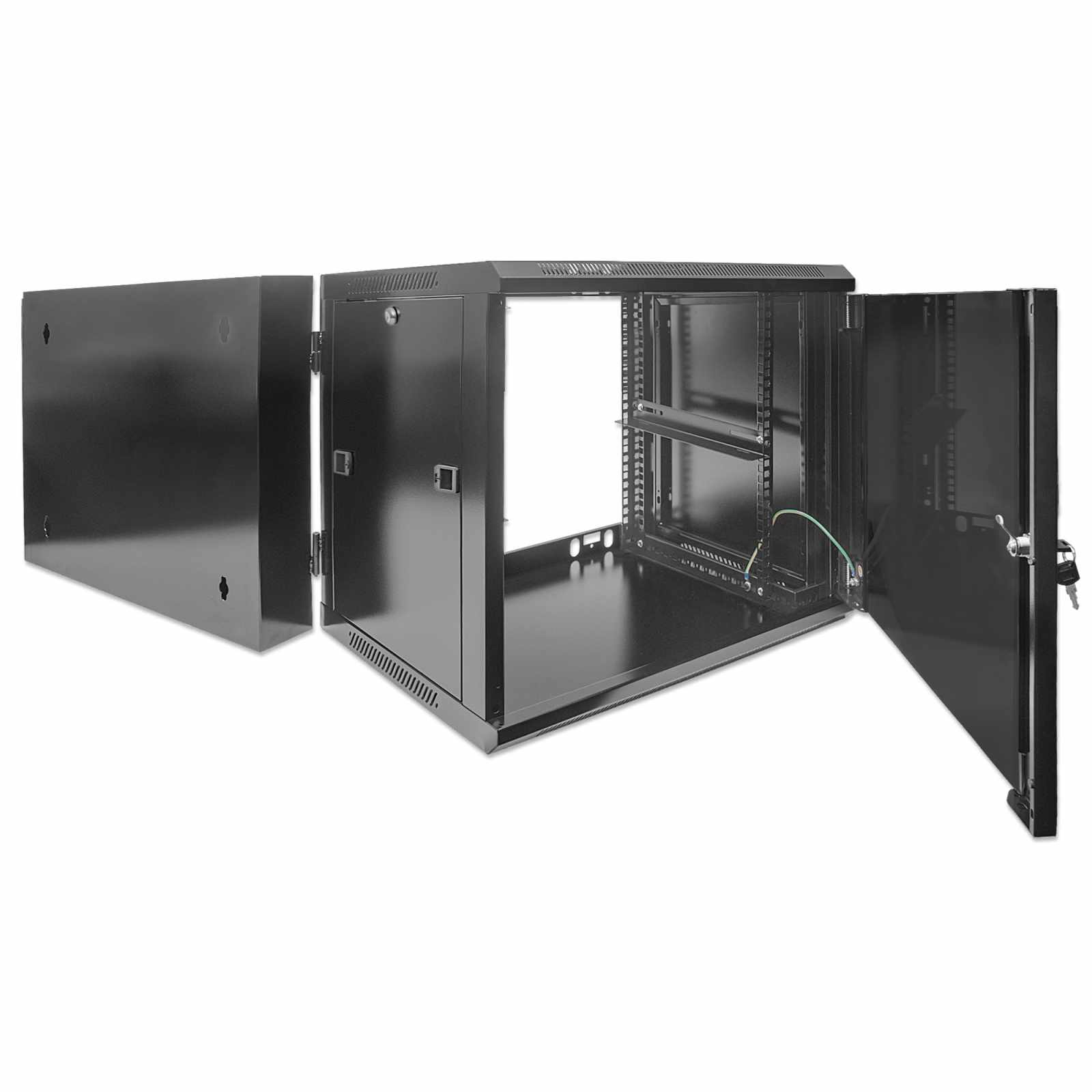Gabinete mural abatible 19", 9U, Ensamblado - Intellinet México