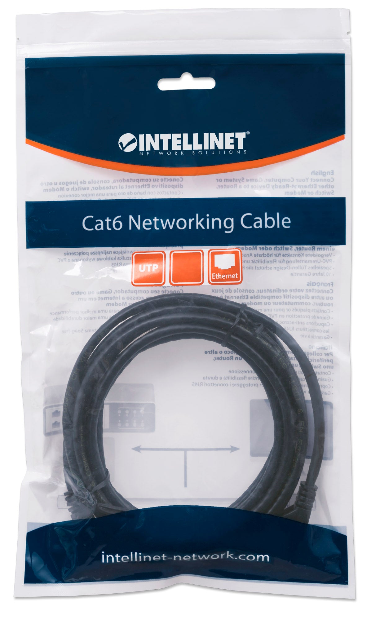 Cable de conexión de red U/UTP Cat6, 0.5 m, negro Packaging Image 2