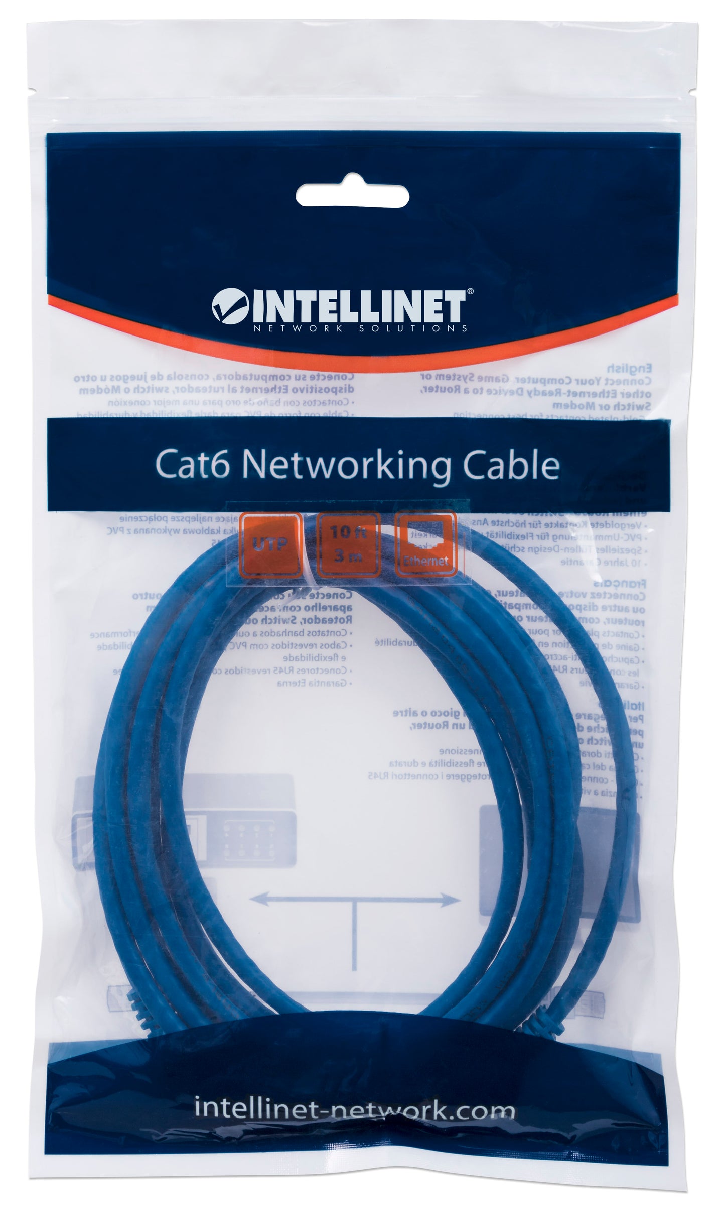 Cable de conexión de red Cat6 U/UTP, 3 m (10 ft), azul Packaging Image 2