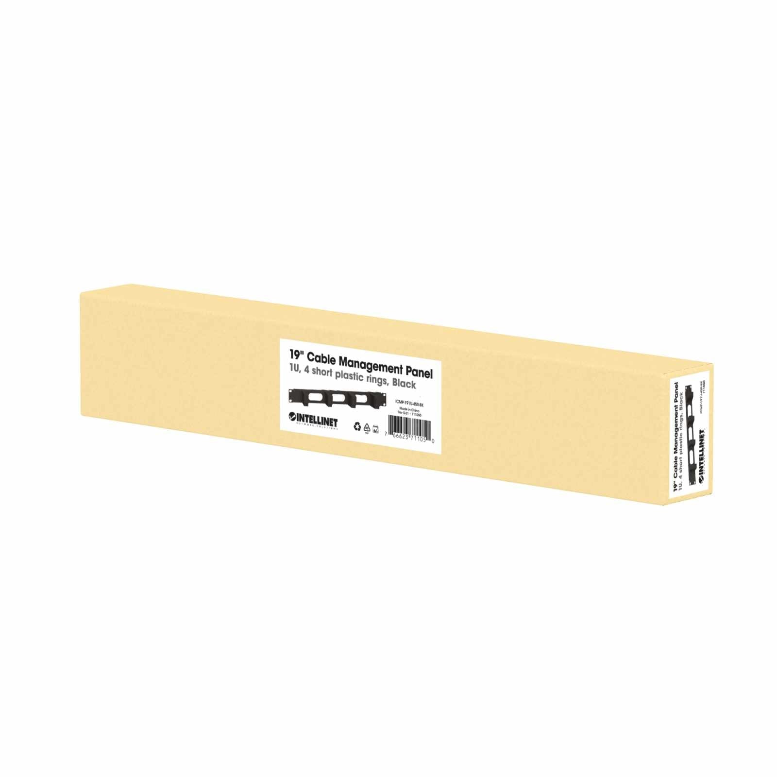 Organizador horizontal de cables 19", 4 anillos cortos - Intellinet México