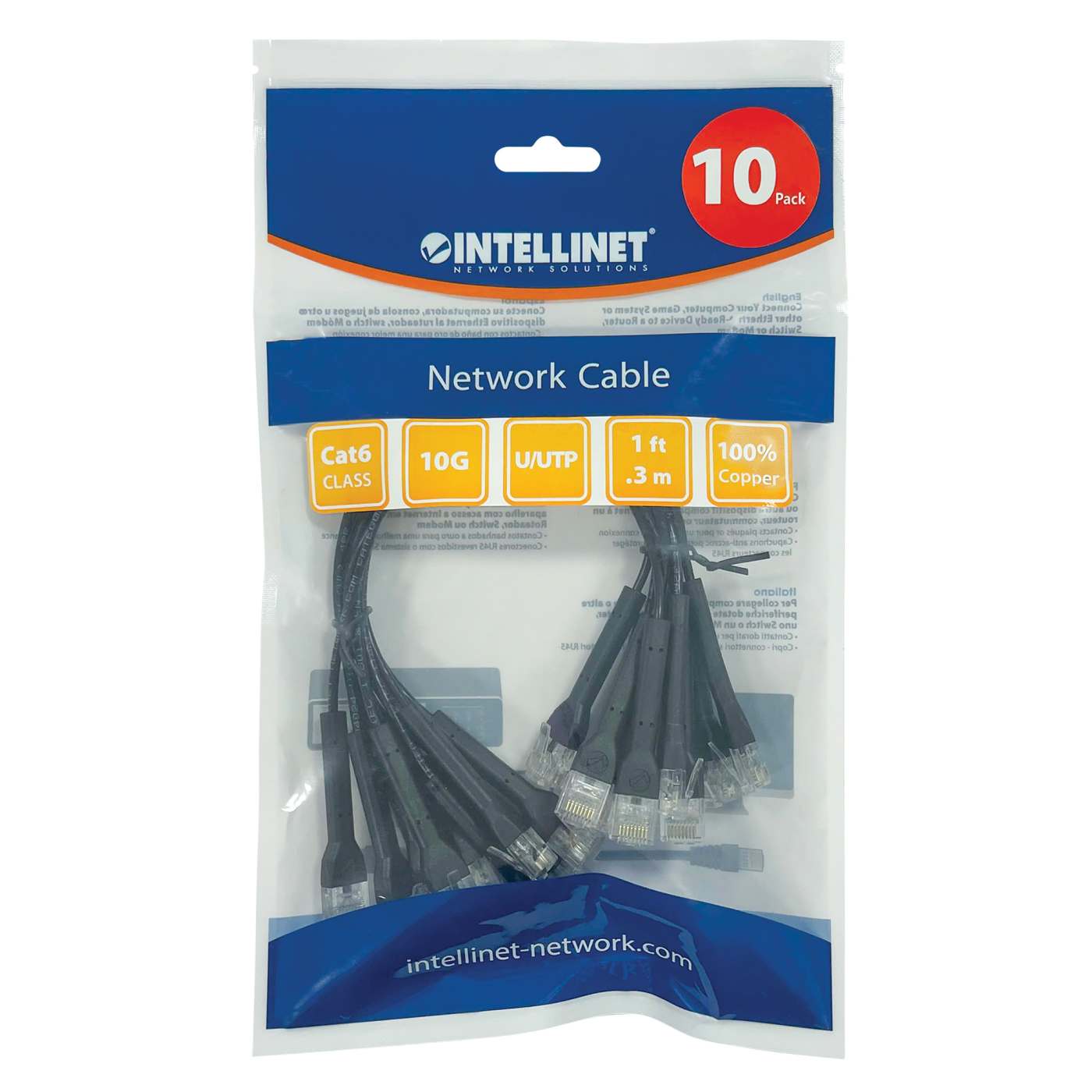 Paquete de 10 cables patch Cat6 FlexyBoot Slim, 0.3 m, U/UTP - Intellinet México