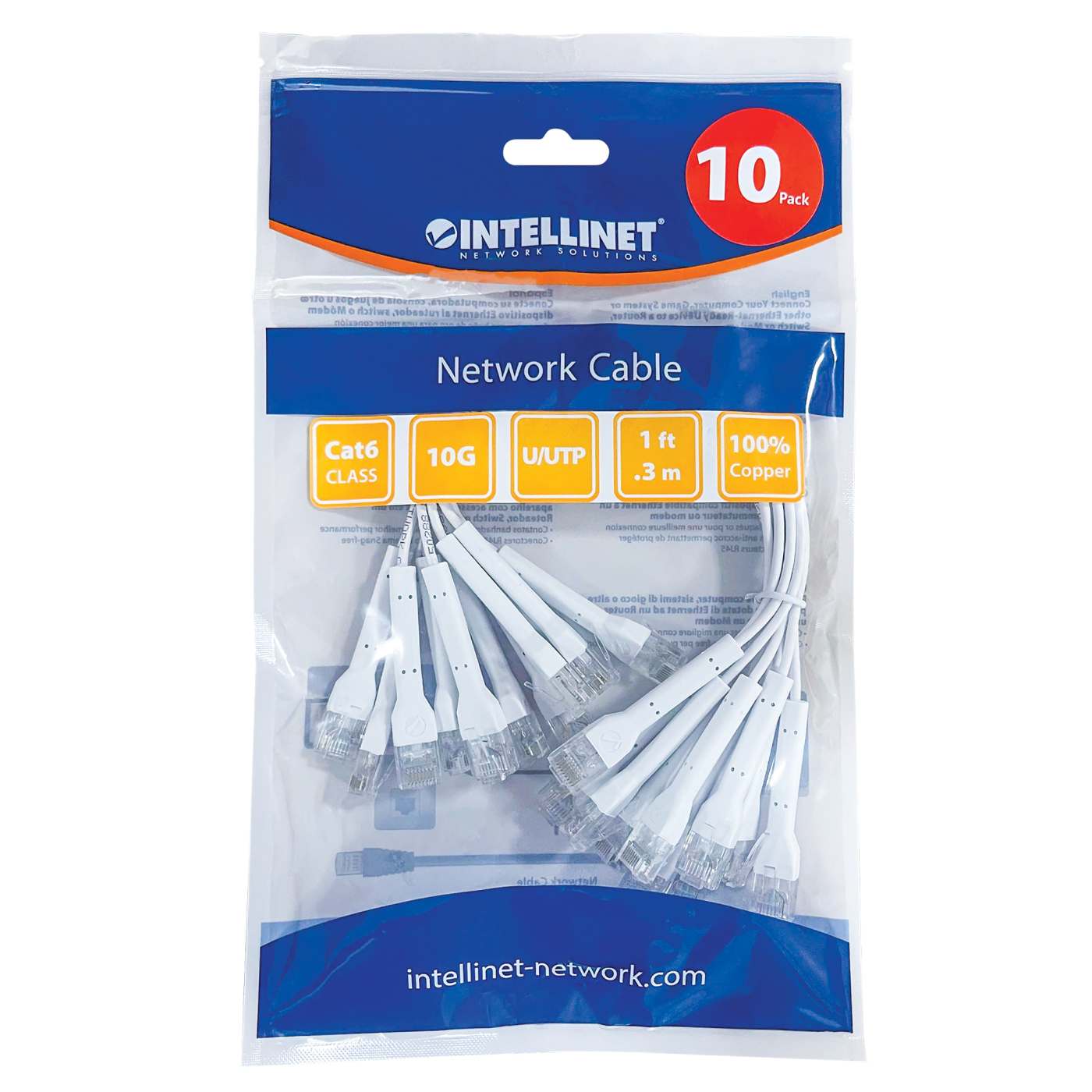Paquete de 10 cables patch Cat6 FlexyBoot Slim, 0.3 m , U/UTP - Intellinet México