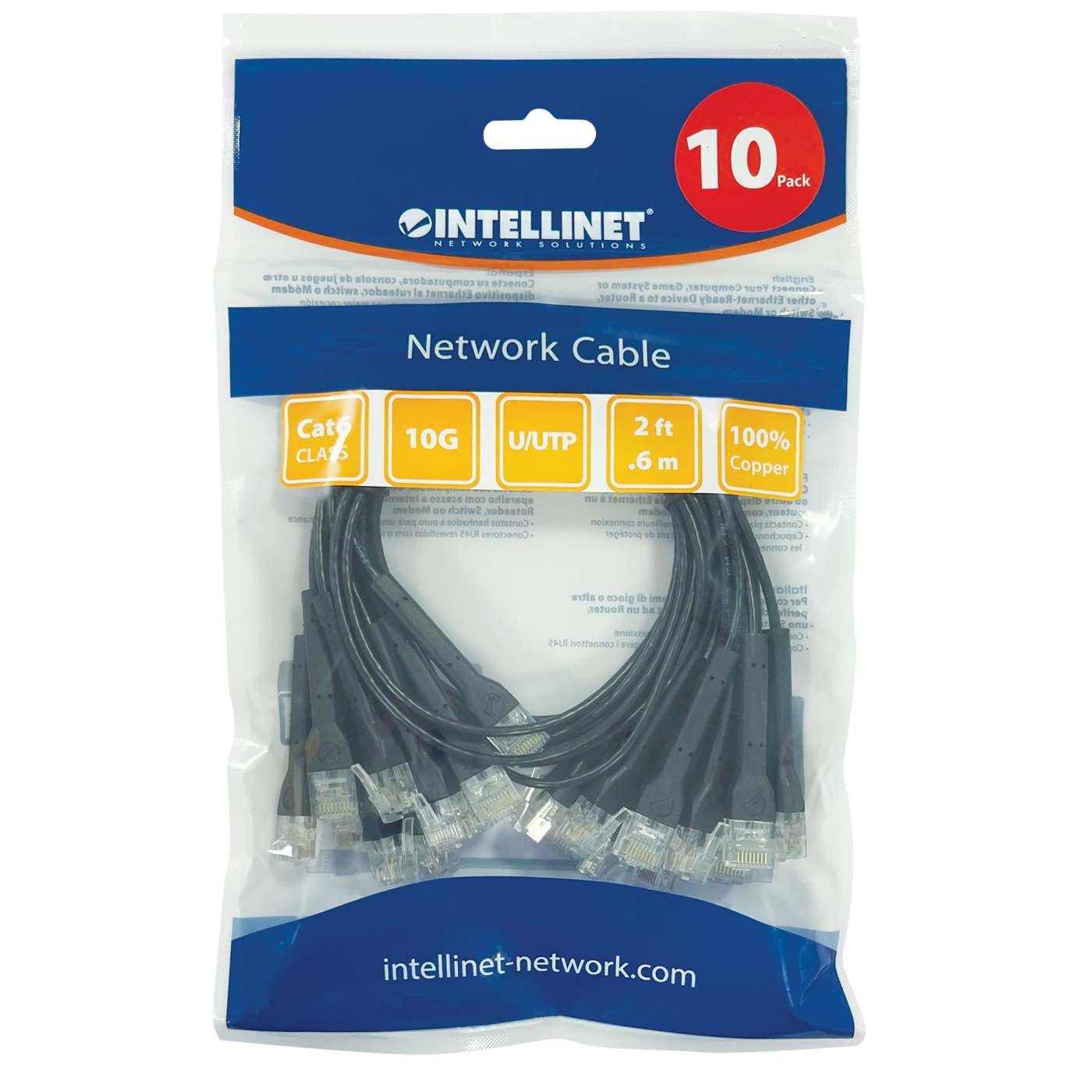 Paquete de 10 cables patch Cat6, FlexyBoot Slim, 0.6 m , U/UTP - Intellinet México