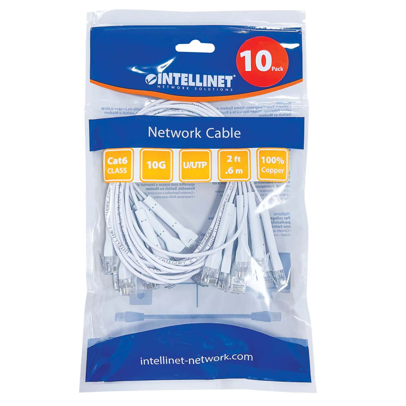 Paquete de 10 cables patch Cat6 FlexyBoot Slim, 0.6 m, U/UTP - Intellinet México