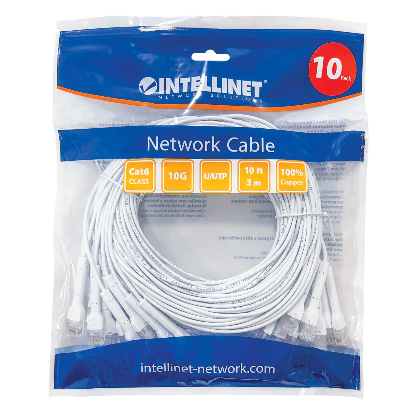 Paquete de 10 cables patch Cat6 FlexyBoot Slim, 3.0m , U/UTP - Intellinet México