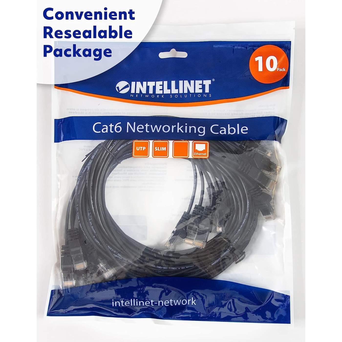 Paquete de 10 cables patch slim Cat6, 0.15 m, U/UTP, Negro - Intellinet México