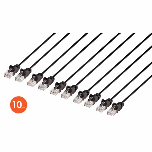 Paquete de 10 cables patch slim Cat6, 0.9 m, U/UTP, Negro - Intellinet México