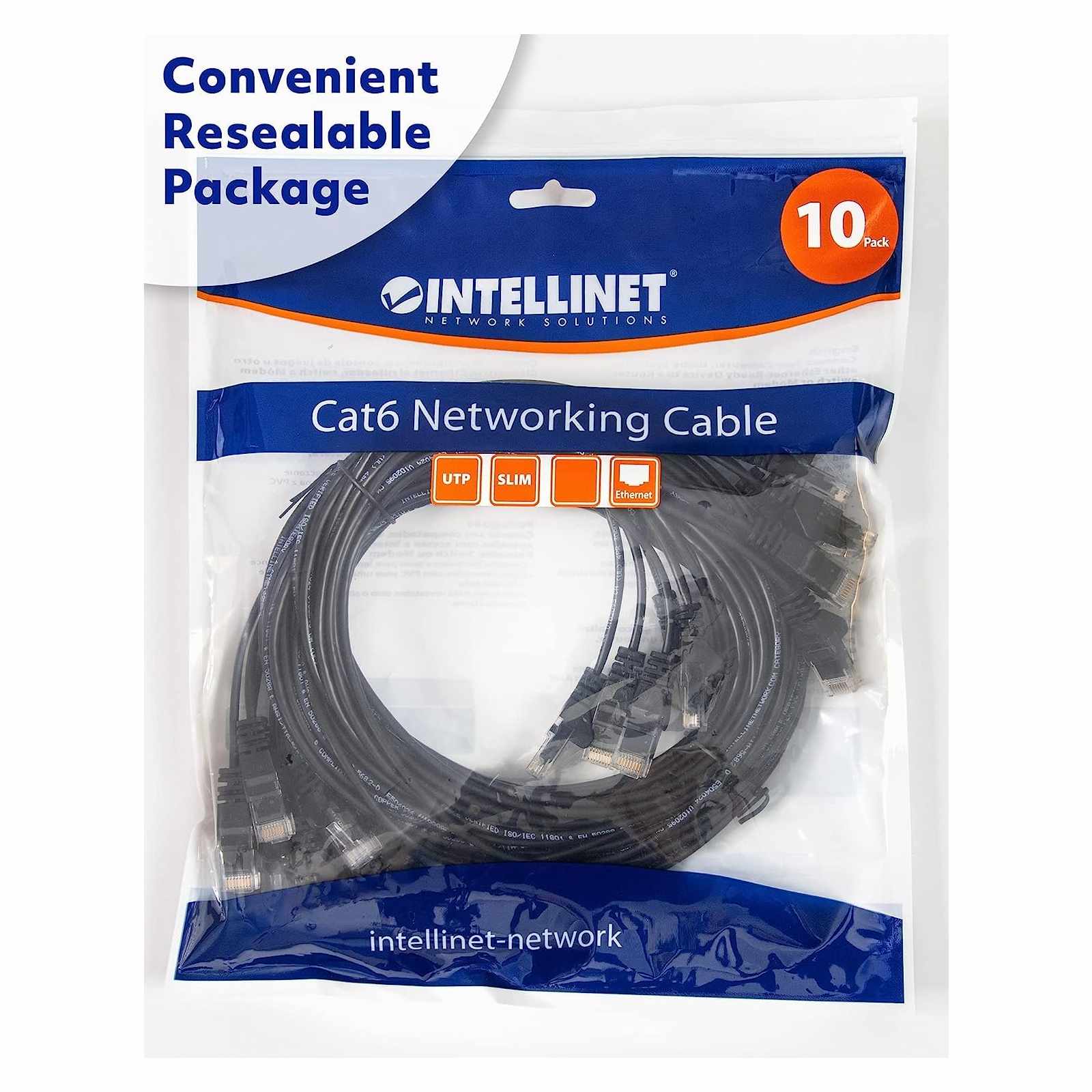 Paquete de 10 cables patch slim Cat6, 3.0 m, U/UTP, Negro Packaging Image 2