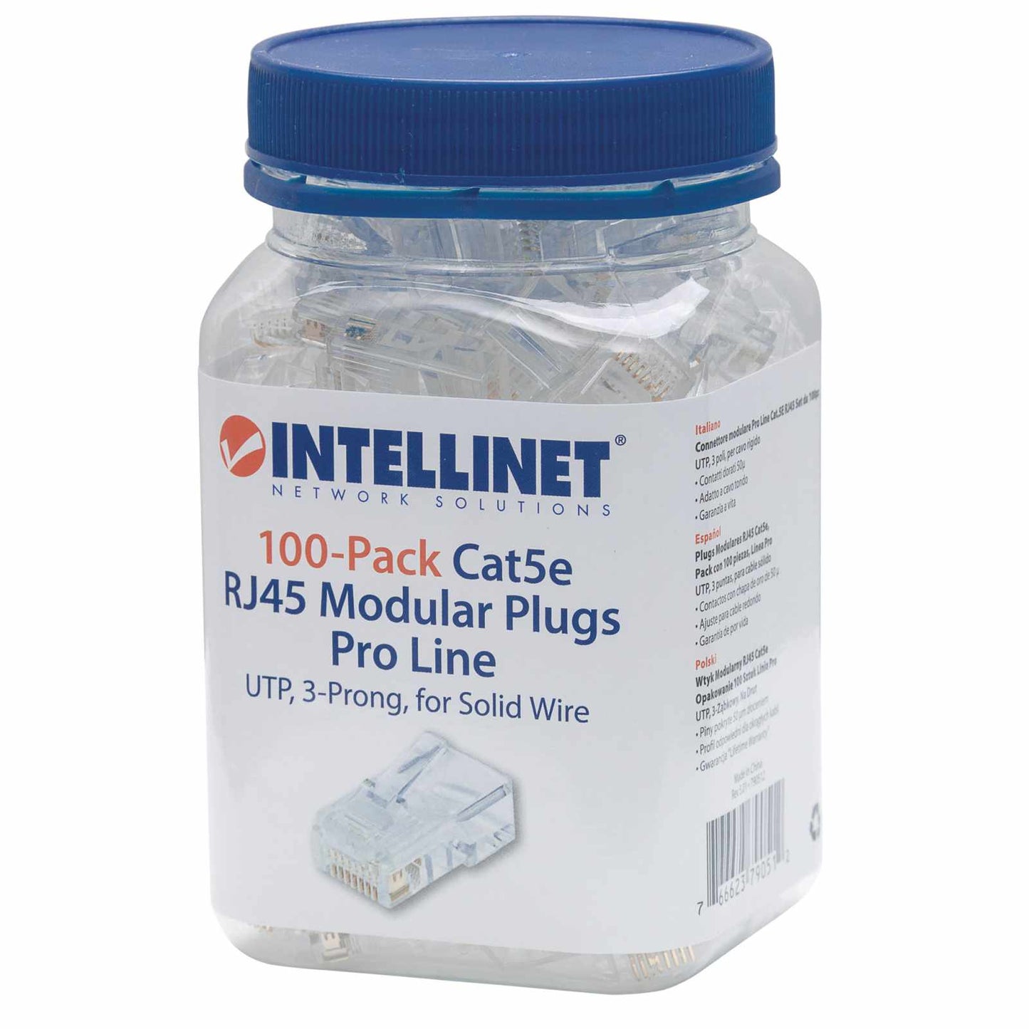 PLUG RJ45 CAT5E SOLIDO UTP BOTE 100 PZAS ORO 50-MICRAS PRO Packaging Image 2