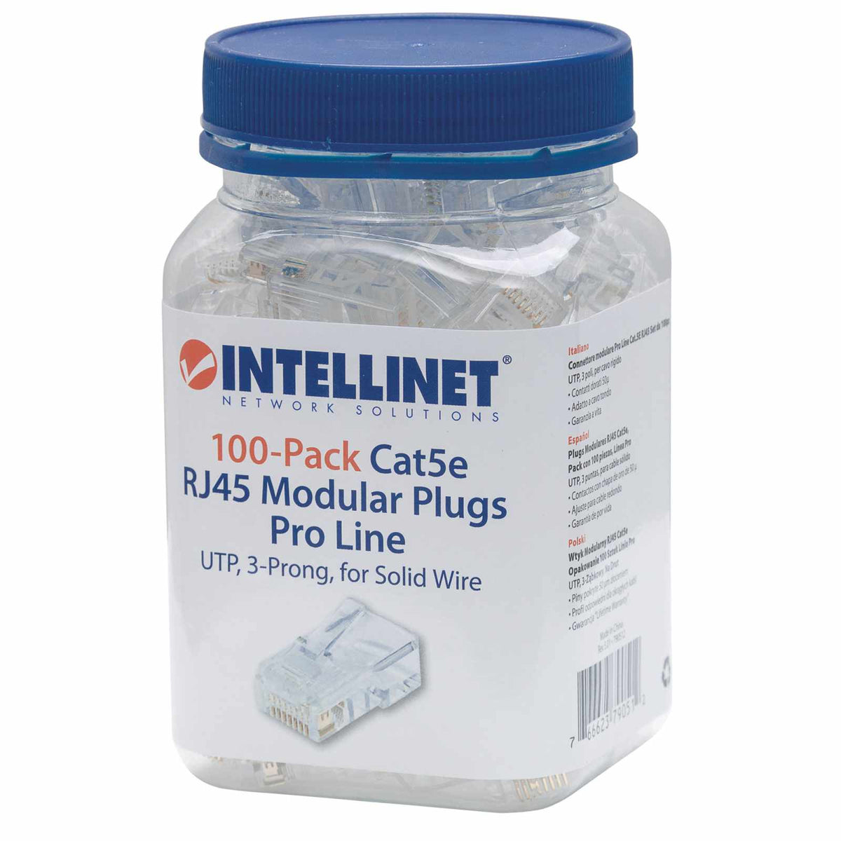 PLUG RJ45 CAT5E SOLIDO UTP BOTE 100 PZAS ORO 50-MICRAS PRO Packaging Image 2
