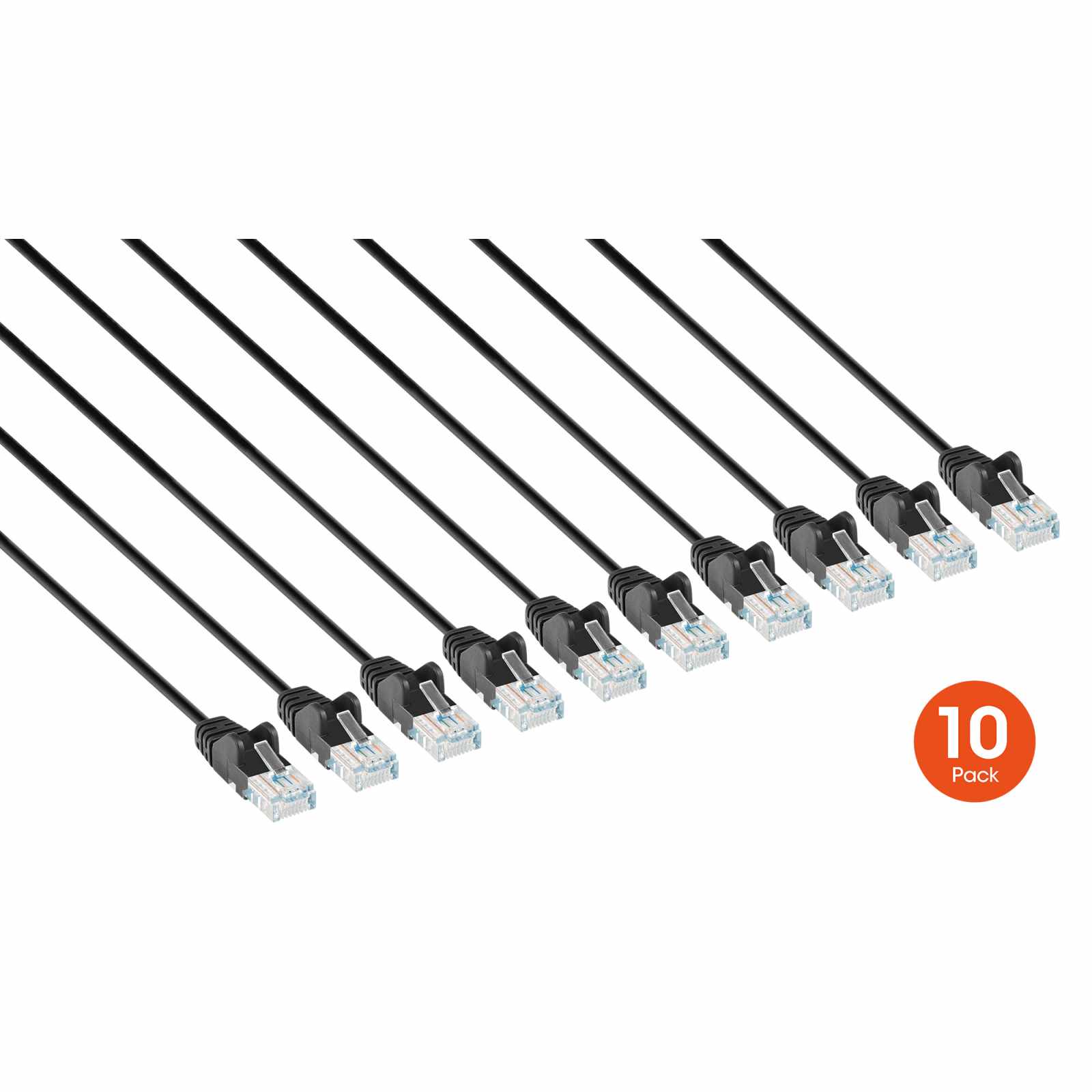 Paquete de 10 cables patch slim Cat6, 6.1 m, U/UTP, Negro Image 3