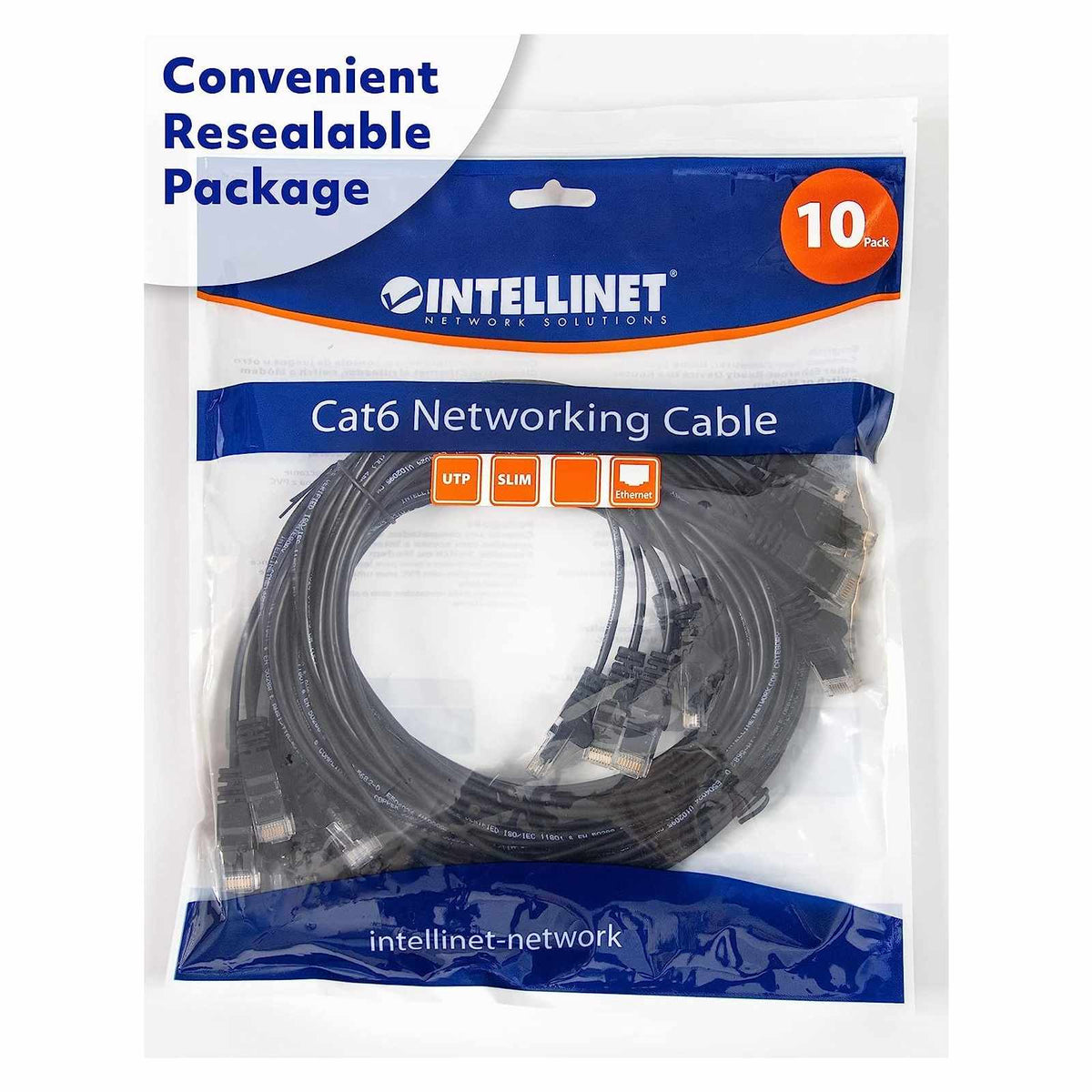 Paquete de 10 cables patch slim Cat6, 0.9 m, U/UTP, Negro Packaging Image 2