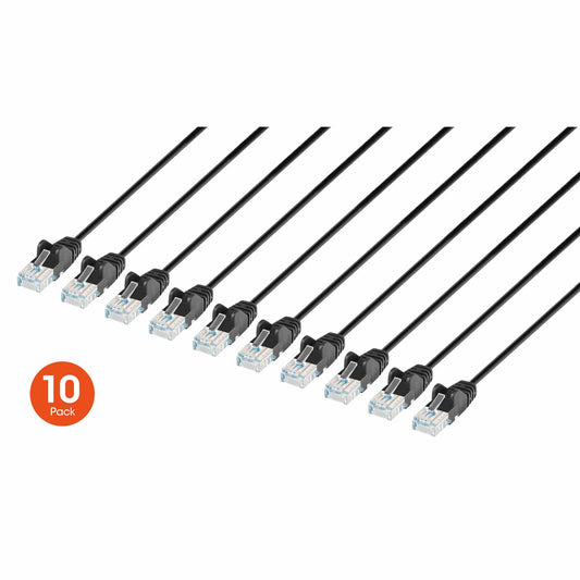 Paquete de 10 cables patch slim Cat6, 6.1 m, U/UTP, Negro Image 1
