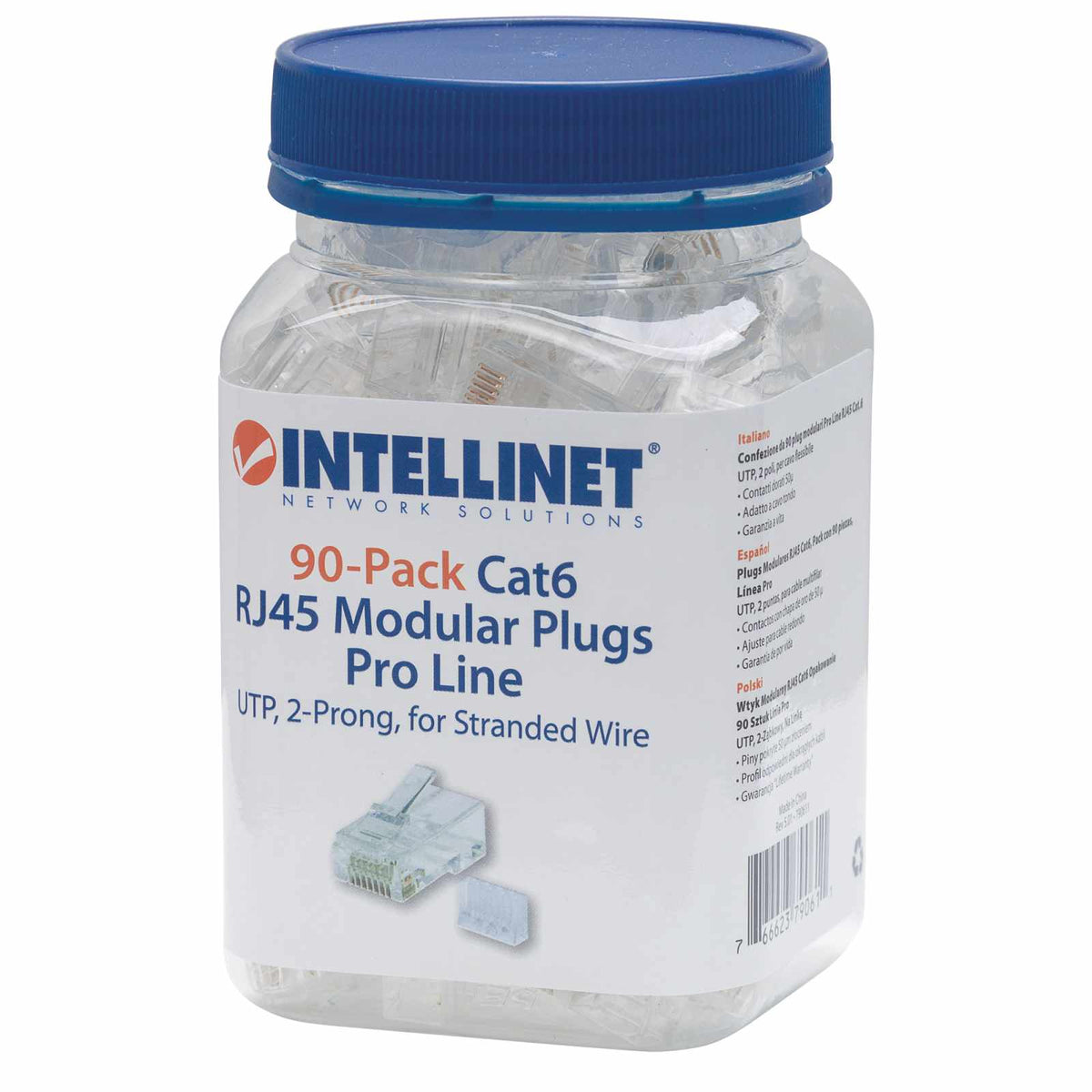 PLUG RJ45 CAT6 MULTIFILAR UTP BOTE 90 PZAS ORO 50-MICRAS PRO Packaging Image 2