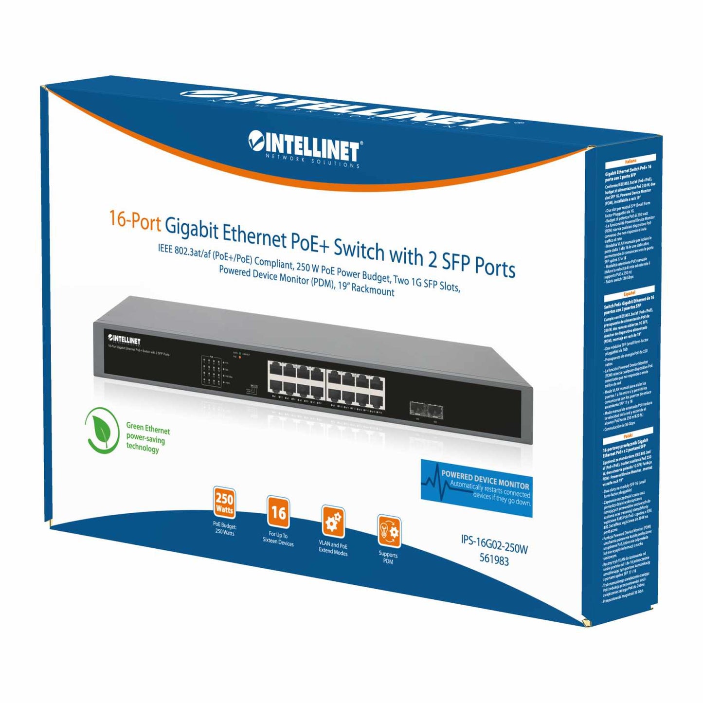 Switch PoE+ con 16 puertos Gigabit Ethernet y 2 puertos SFP Packaging Image 2