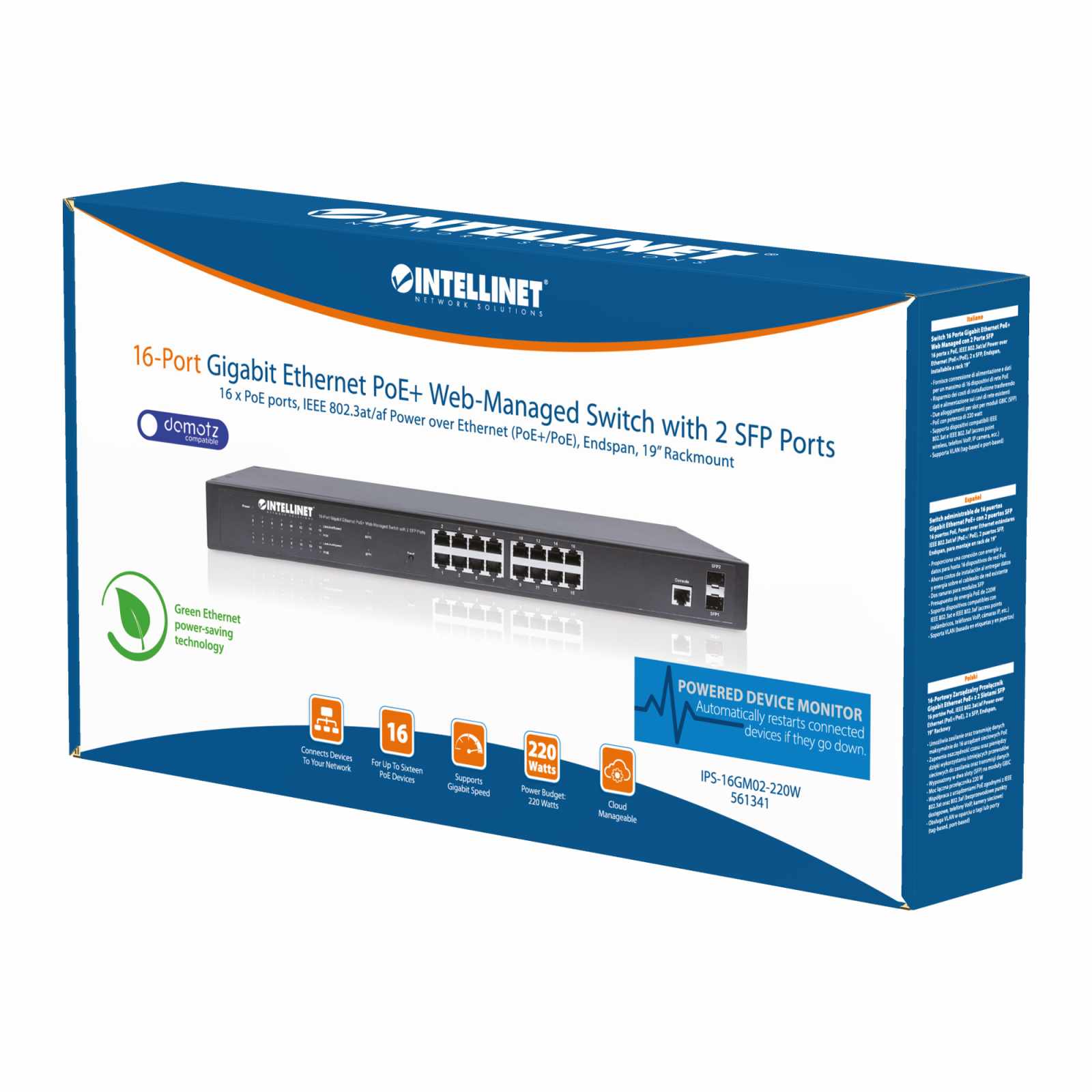 Switch Administrable Gigabit Ethernet de 16 puertos PoE+ con 2 puertos SFP - Intellinet México